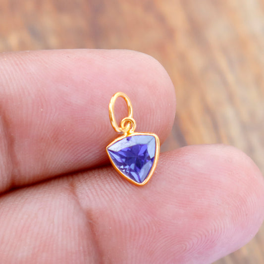 Lab Grown Tanzanite Charm, 18k Solid Gold Charm, Handmade Gold Charm, Tanzanite Dainty Charm, Minimalist Pendant, Tanzanite Charm