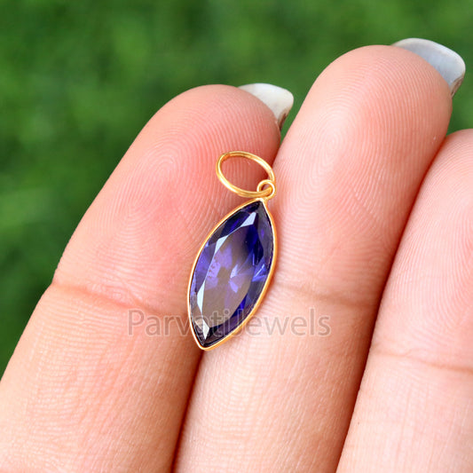 Lab Grown Tanzanite Charm, 18k Solid Gold Charm, Handmade Gold Charm, Tanzanite Dainty Charm, Minimalist Pendant, Tanzanite Charm