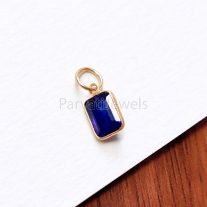 Lab Grown Tanzanite Charm, 18k Solid Gold Charm, Handmade Gold Charm, Tanzanite Dainty Charm, Minimalist Pendant, Tanzanite Charm