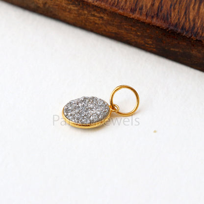 Silver Aura Druzy Charm, 18k Solid Gold Charm, Natural Silver Aura Druzy Charm, Gold Charm, Charm Pendant, Charm Necklace, Handmade Charm