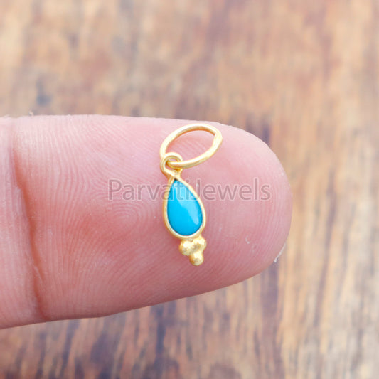 Natural Sleeping Beauty Turquoise 18K gold charm pendant, Handmade Gold Charm, Turquoise Charm, Turquoise Dainty Charm, Minimalist Pendant