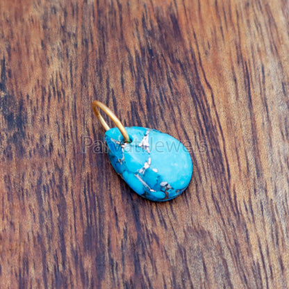 Blue Copper Turquoise Charm, 18K gold charm pendant, Handmade Gold Charm, Blue Turquoise Charm, Turquoise Dainty Charm, Minimalist Pendant