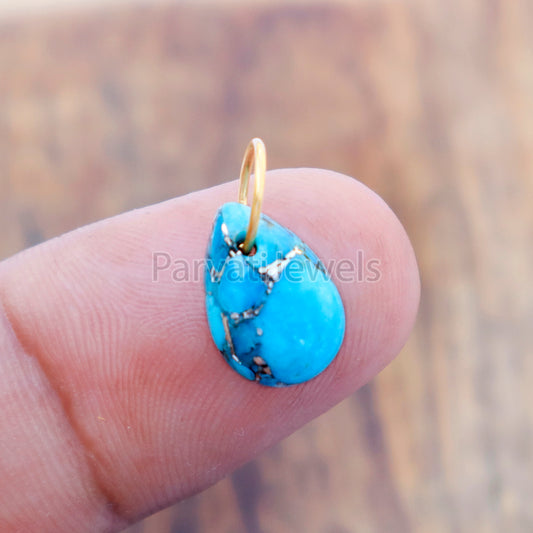 Blue Copper Turquoise Charm, 18K gold charm pendant, Handmade Gold Charm, Blue Turquoise Charm, Turquoise Dainty Charm, Minimalist Pendant