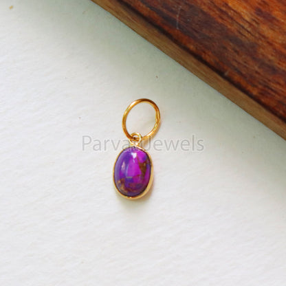 Purple Copper Turquoise Charm, 18K gold charm pendant, Handmade Gold Charm, Turquoise Charm, Turquoise Dainty Charm, Minimalist Pendant