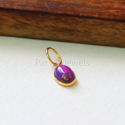 Purple Copper Turquoise Charm, 18K gold charm pendant, Handmade Gold Charm, Turquoise Charm, Turquoise Dainty Charm, Minimalist Pendant