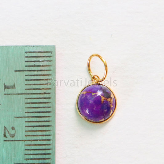 Purple Copper Turquoise Charm, 18K gold charm pendant, Handmade Gold Charm, Turquoise Charm, Turquoise Dainty Charm, Minimalist Pendant