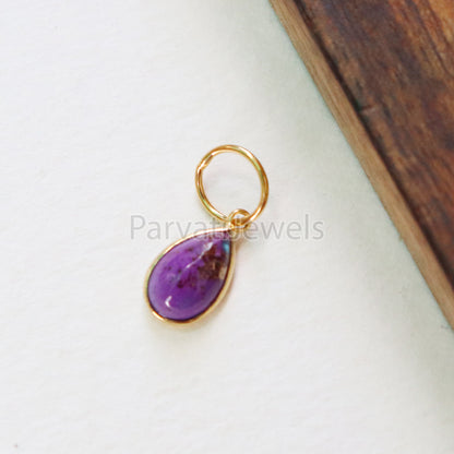 Purple Copper Turquoise Charm, 18K gold charm pendant, Handmade Gold Charm, Turquoise Charm, Turquoise Dainty Charm, Minimalist Pendant