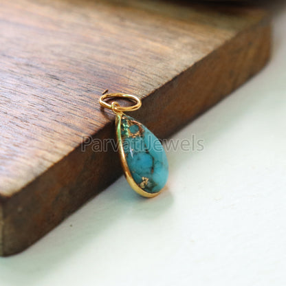 Blue Copper Turquoise Charm, 18K gold charm pendant, Handmade Gold Charm, Blue Turquoise Charm, Turquoise Dainty Charm, Minimalist Pendant