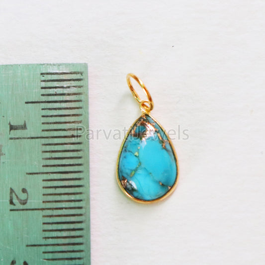 Blue Copper Turquoise Charm, 18K gold charm pendant, Handmade Gold Charm, Blue Turquoise Charm, Turquoise Dainty Charm, Minimalist Pendant