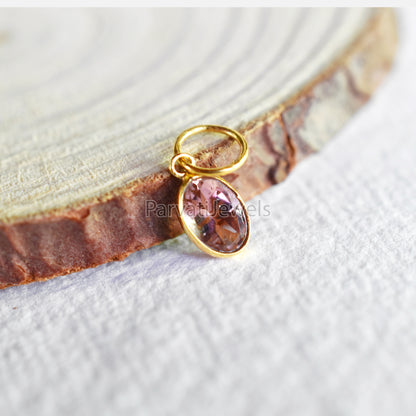 Beautiful Peach Tourmaline Charm, 18k Solid Gold Charm, Gold Charm, Charm Pendant, Natural Peach Tourmaline Charm, Charm Necklace Jewelry