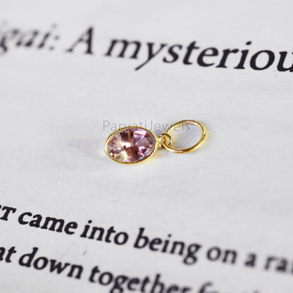 Beautiful Peach Tourmaline Charm, 18k Solid Gold Charm, Gold Charm, Charm Pendant, Natural Peach Tourmaline Charm, Charm Necklace Jewelry