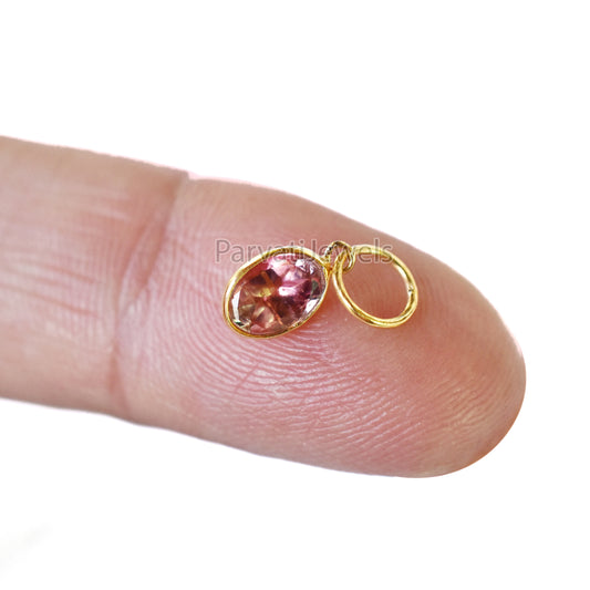 Beautiful Peach Tourmaline Charm, 18k Solid Gold Charm, Gold Charm, Charm Pendant, Natural Peach Tourmaline Charm, Charm Necklace Jewelry