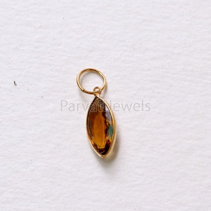 Golden Tourmaline Charm, 18k Solid Gold Charm, Minmalist charm, Handmade charm, Gold Charm, Faceted Tourmaline Charm , Handmade Gold Charm