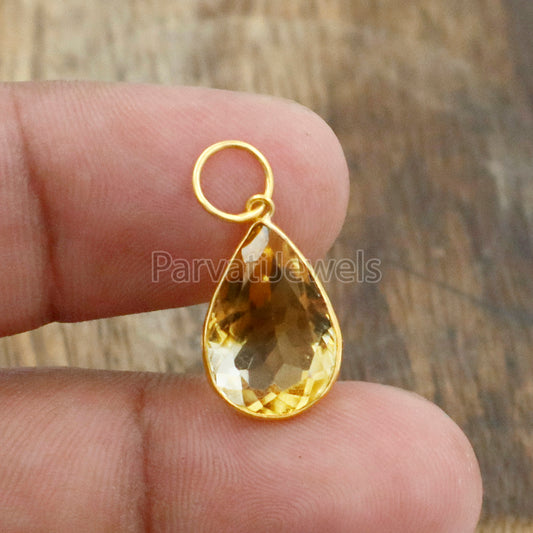 Citrine Charm, 18k Solid Gold Charm, Natural Citrine Charm, Gold Charm, Charm Pendant, Charm Necklace, Handmade Gold Charm