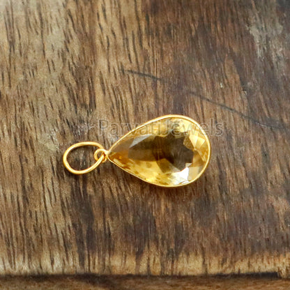 Citrine Charm, 18k Solid Gold Charm, Natural Citrine Charm, Gold Charm, Charm Pendant, Charm Necklace, Handmade Gold Charm