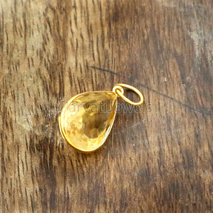 Citrine Charm, 18k Solid Gold Charm, Natural Citrine Charm, Gold Charm, Charm Pendant, Charm Necklace, Handmade Gold Charm