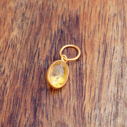 Yellow Sapphire Charm, 18k Solid Gold Charm, Natural Sapphire Charm, Gold Charm, Charm Pendant, Charm Necklace, Handmade Gold Charm