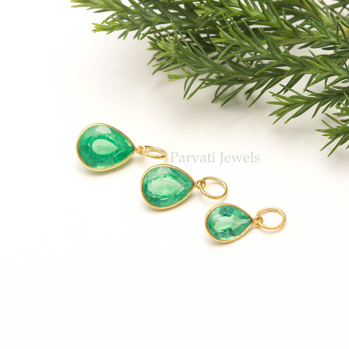 18KT Gold Emerald Pear Pendant, Minimalist Fine Jewelry, Dainty Gift for Her