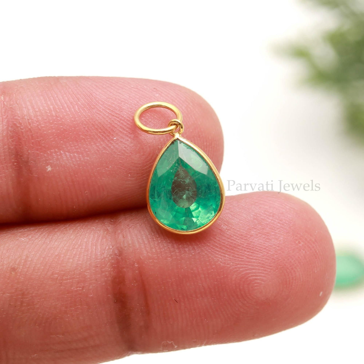 18KT Gold Emerald Pear Pendant, Minimalist Fine Jewelry, Dainty Gift for Her
