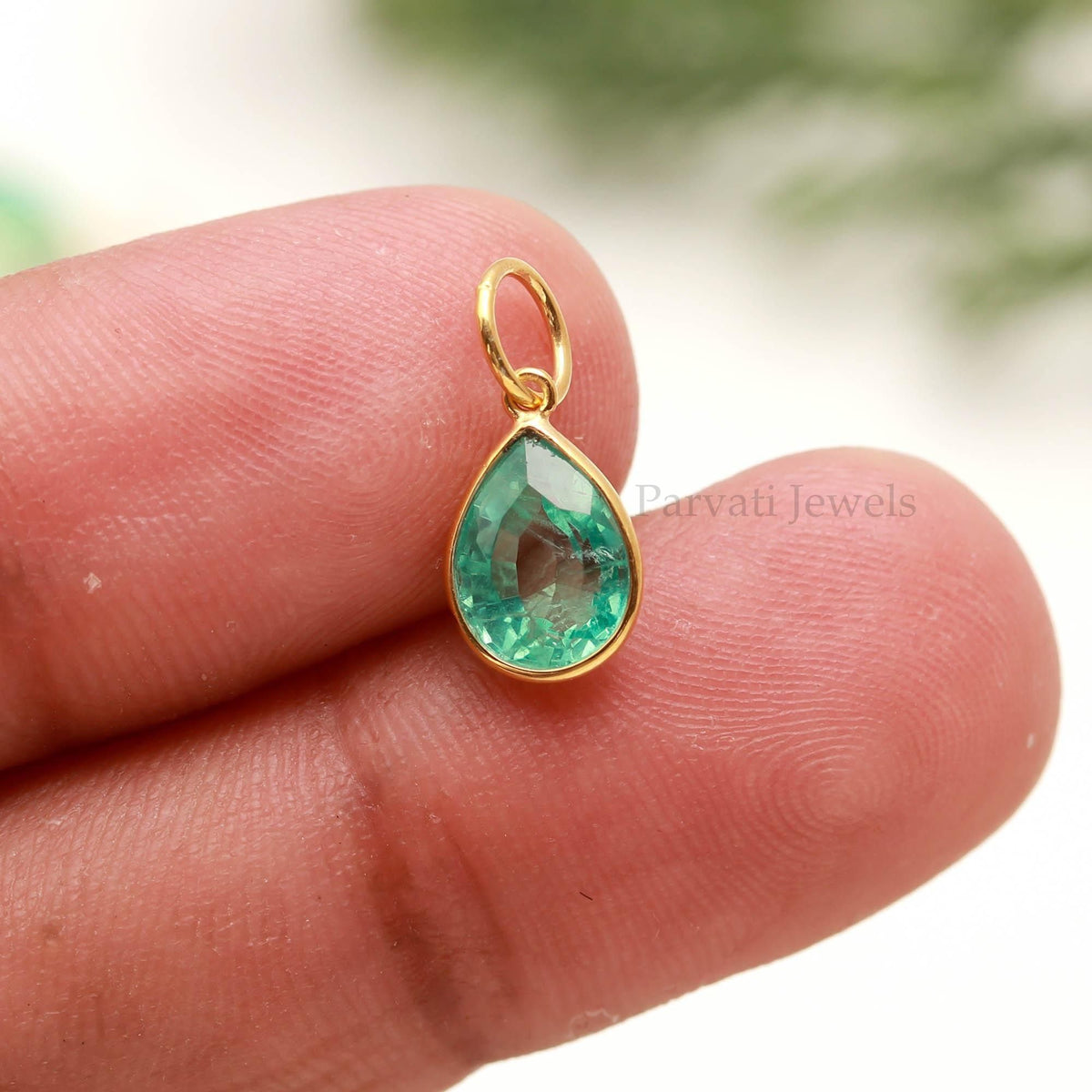 18KT Gold Emerald Pear Pendant, Minimalist Fine Jewelry, Dainty Gift for Her