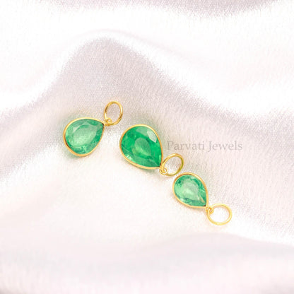 18KT Gold Emerald Pear Pendant, Minimalist Fine Jewelry, Dainty Gift for Her