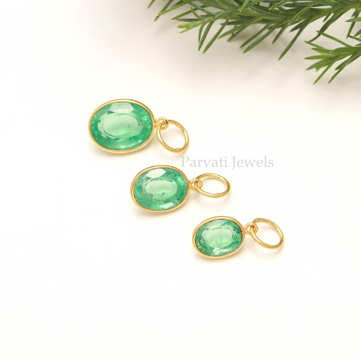 Emerald Gold Charm, Oval Green Gemstone Pendant, Timeless Jewelry Gift