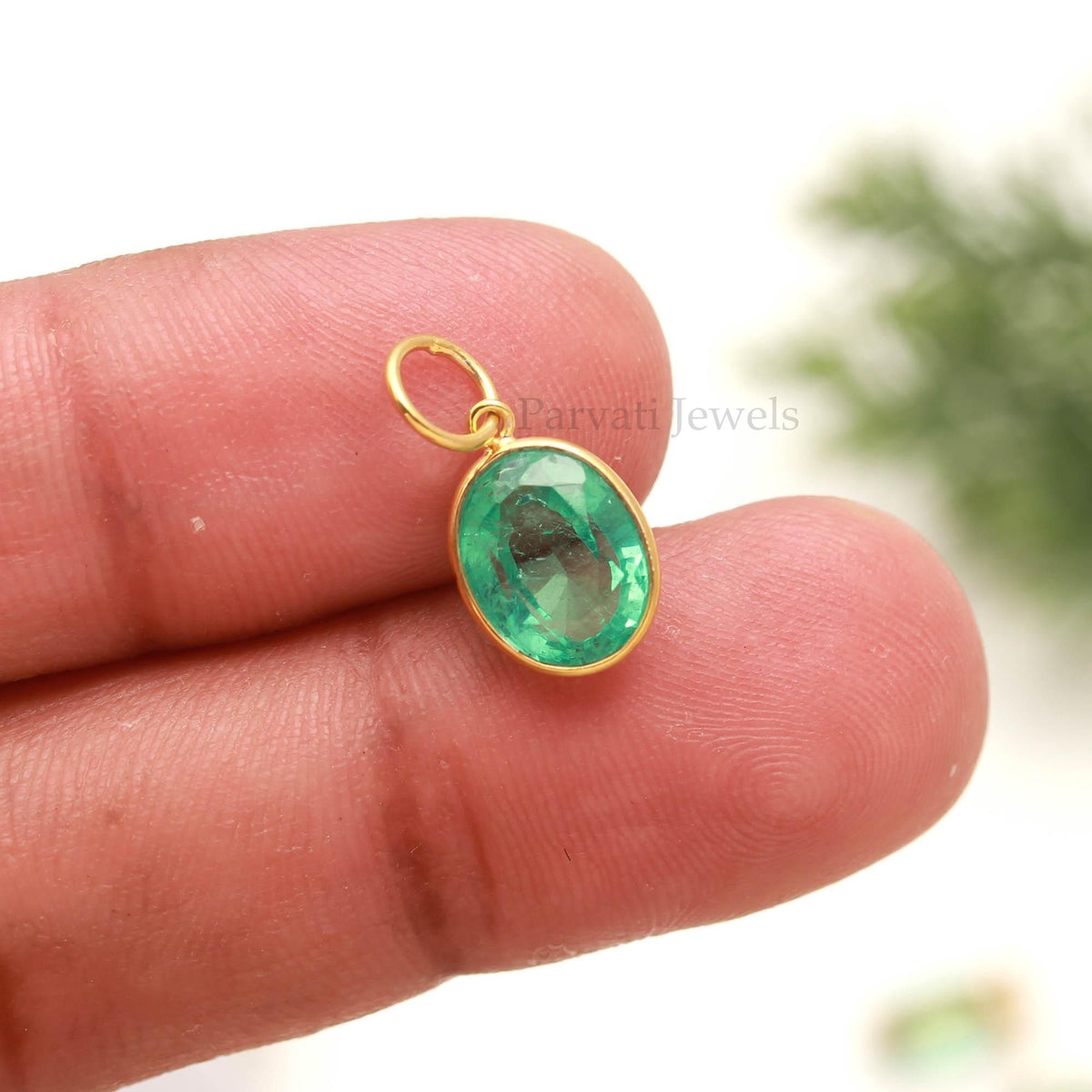 Emerald Gold Charm, Oval Green Gemstone Pendant, Timeless Jewelry Gift
