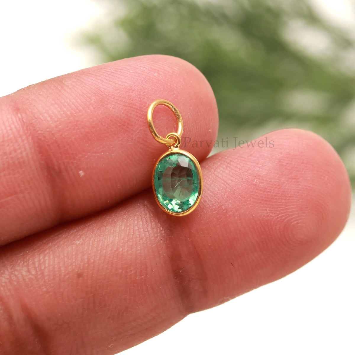 Emerald Gold Charm, Oval Green Gemstone Pendant, Timeless Jewelry Gift
