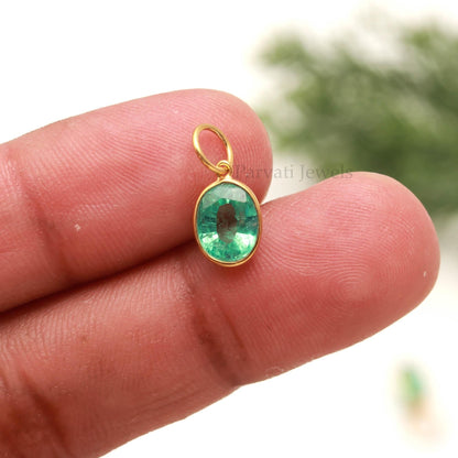 Emerald Gold Charm, Oval Green Gemstone Pendant, Timeless Jewelry Gift