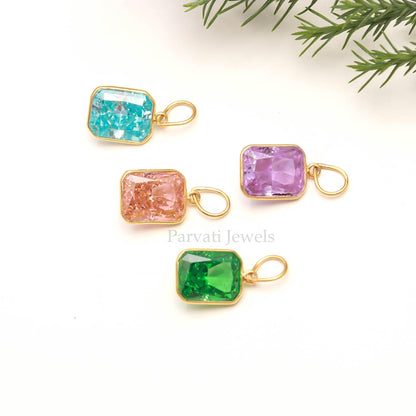 Multicolor Ice Crush  Stone Pendant, 18KT Solid Gold Charm, Unique Fine Jewelry Gift