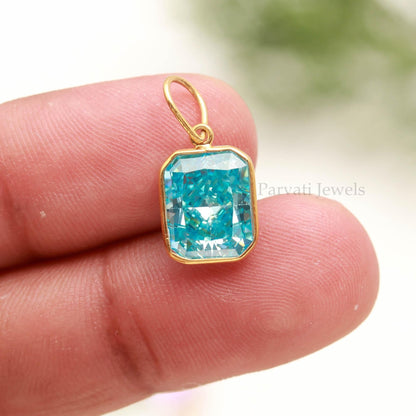 Multicolor Ice Crush  Stone Pendant, 18KT Solid Gold Charm, Unique Fine Jewelry Gift