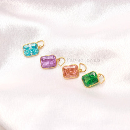 Multicolor Ice Crush  Stone Pendant, 18KT Solid Gold Charm, Unique Fine Jewelry Gift
