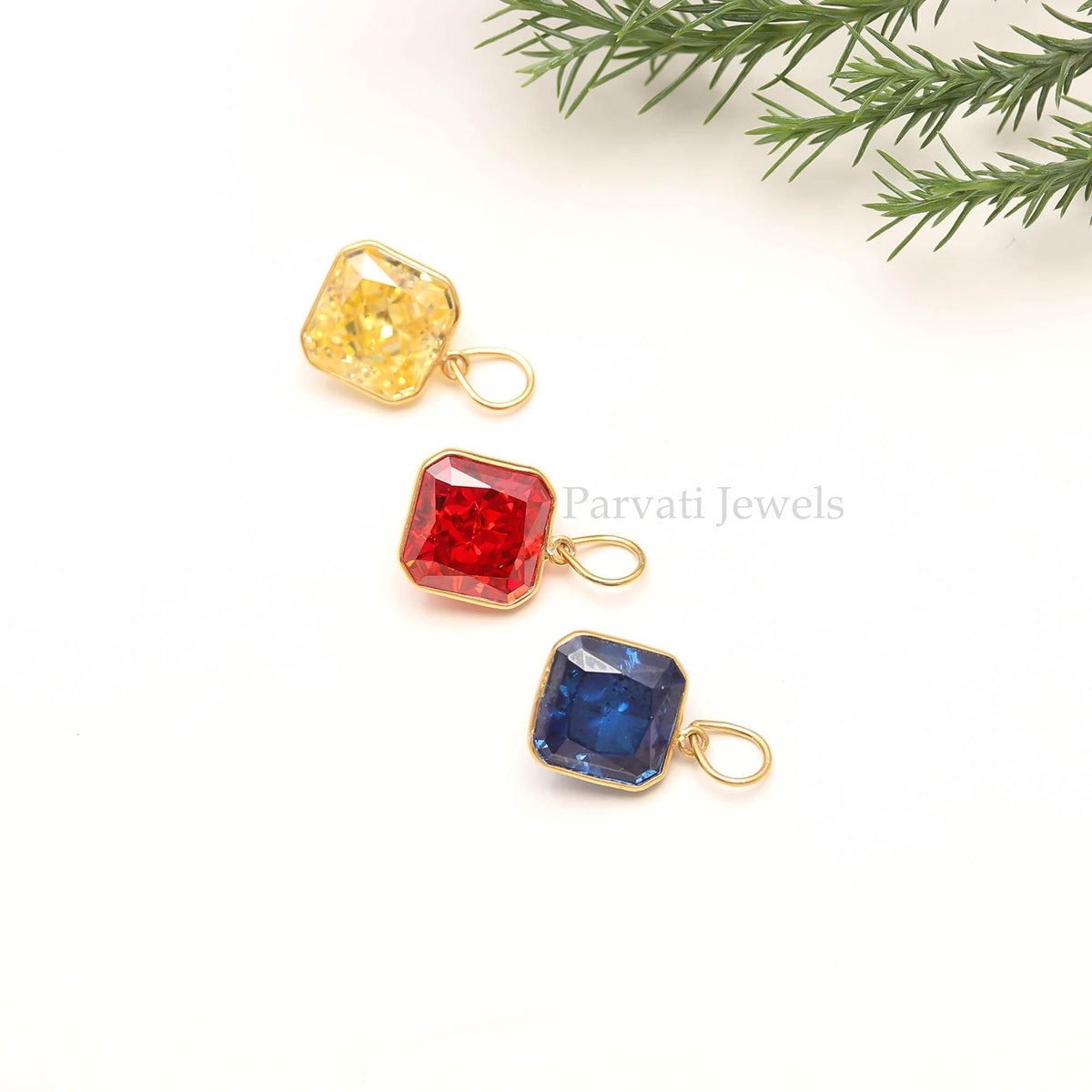 18KT Gold Ice Crush Charm Pendant, Square Cut Gemstone Jewelry, Dainty Gift for Her