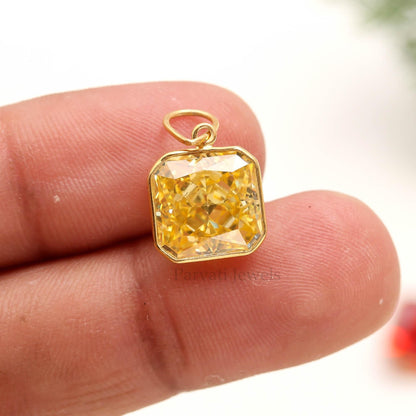 18KT Gold Ice Crush Charm Pendant, Square Cut Gemstone Jewelry, Dainty Gift for Her