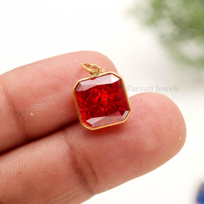 18KT Gold Ice Crush Charm Pendant, Square Cut Gemstone Jewelry, Dainty Gift for Her
