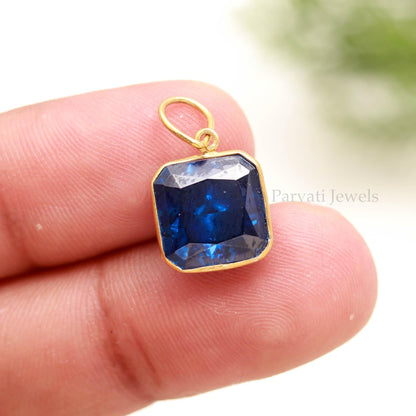 18KT Gold Ice Crush Charm Pendant, Square Cut Gemstone Jewelry, Dainty Gift for Her