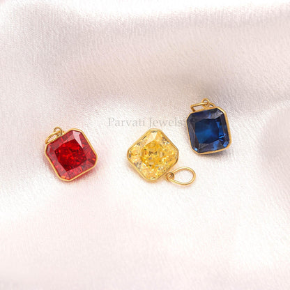 18KT Gold Ice Crush Charm Pendant, Square Cut Gemstone Jewelry, Dainty Gift for Her