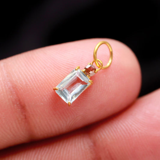 Natural Blue Topaz Rose Cut Diamond Charm, Solid 18k Gold Charm, Blue Topaz Charm, 14k Gold Charm, Diamond Charm, Birthday Gift Gold Charm