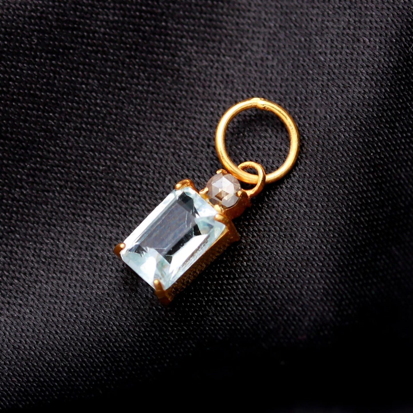 Natural Blue Topaz Rose Cut Diamond Charm, Solid 18k Gold Charm, Blue Topaz Charm, 14k Gold Charm, Diamond Charm, Birthday Gift Gold Charm