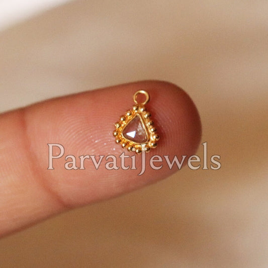 Natural Diamond Charm, 18k Solid Gold Charm, Polki Diamond Charm, Handmade Gold Charm, Real Diamond Charm, Solid Gold Charm, Dainty Charm