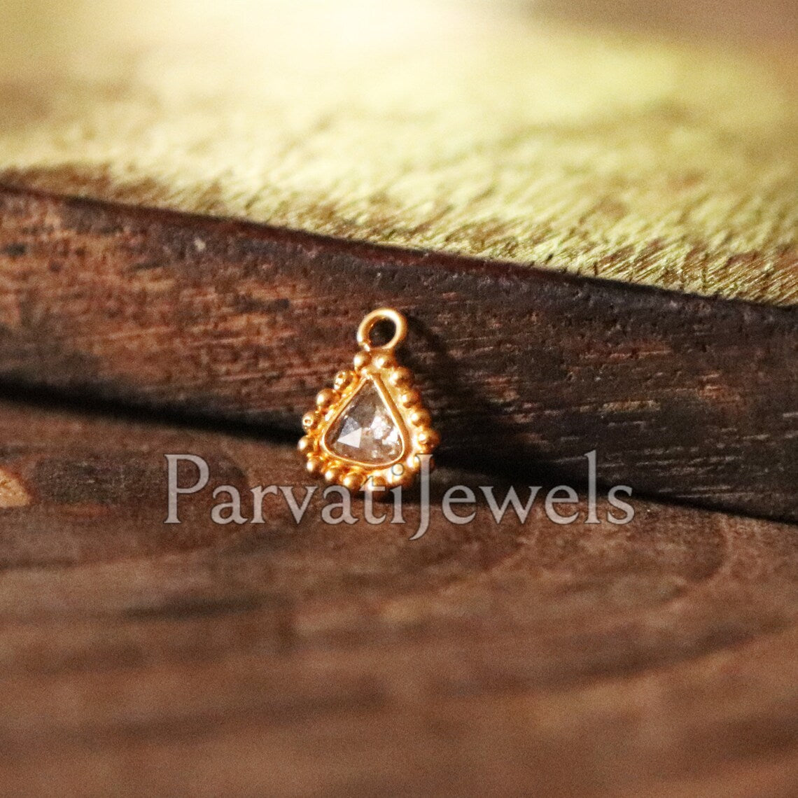 Natural Diamond Charm, 18k Solid Gold Charm, Polki Diamond Charm, Handmade Gold Charm, Real Diamond Charm, Solid Gold Charm, Dainty Charm