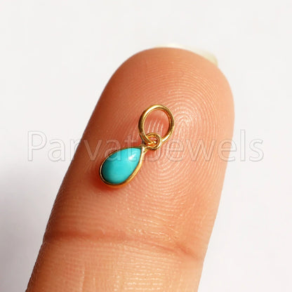 Natural Sleeping Beauty Turquoise 18K gold charm pendant, Handmade Gold Charm, Turquoise Charm, Turquoise Dainty Charm, Minimalist Pendant