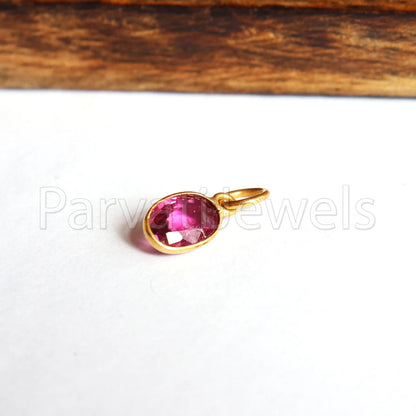 Pink Tourmaline Charm, 18k Solid Gold Charm, Deep Pink Tourmaline Charm, Gold Charm, Faceted Tourmaline Charm , Handmade Gold Charm