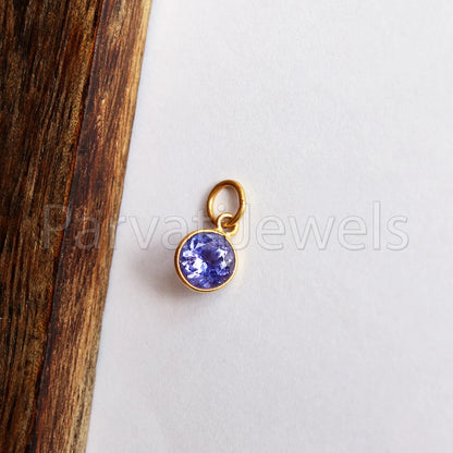 Natural Tanzanite Charm, 18k Solid Gold Charm, Handmade Gold Charm, 5x5 mm Round, 4.5 mm bail, Tanzanite Dainty Charm, Minimalist Pendant