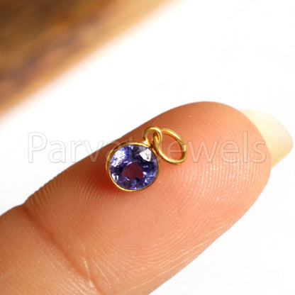 Natural Tanzanite Charm, 18k Solid Gold Charm, Handmade Gold Charm, 5x5 mm Round, 4.5 mm bail, Tanzanite Dainty Charm, Minimalist Pendant