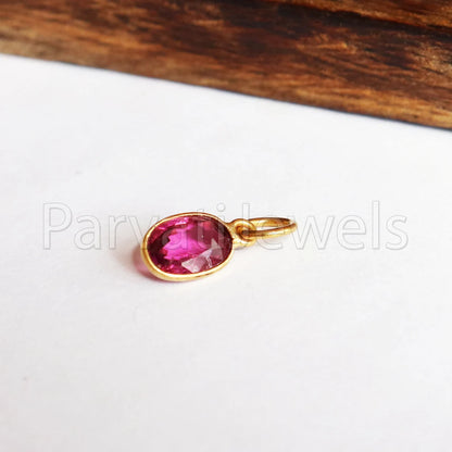 Pink Tourmaline Charm, 18k Solid Gold Charm, Deep Pink Tourmaline Charm, Gold Charm, Faceted Tourmaline Charm , Handmade Gold Charm