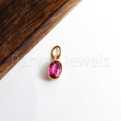 Pink Tourmaline Charm, 18k Solid Gold Charm, Deep Pink Tourmaline Charm, Gold Charm, Faceted Tourmaline Charm , Handmade Gold Charm