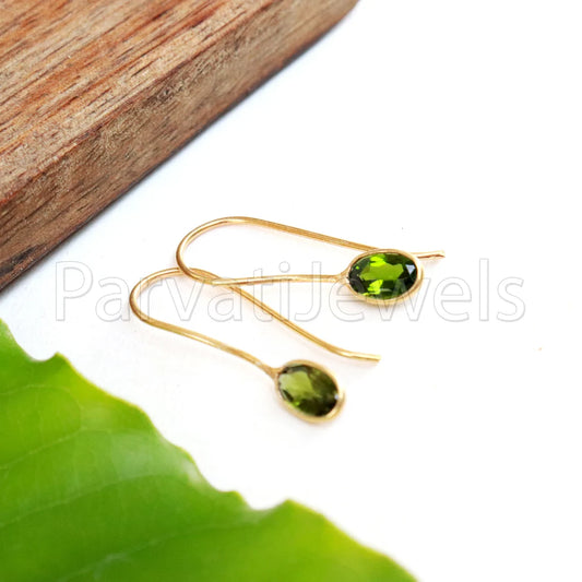 Natural Green Tourmaline Earring, Tourmaline Dangle Earring, Solid 18K Gold Earring, Handmade Gold Earring, Minimalist Dangle Earring