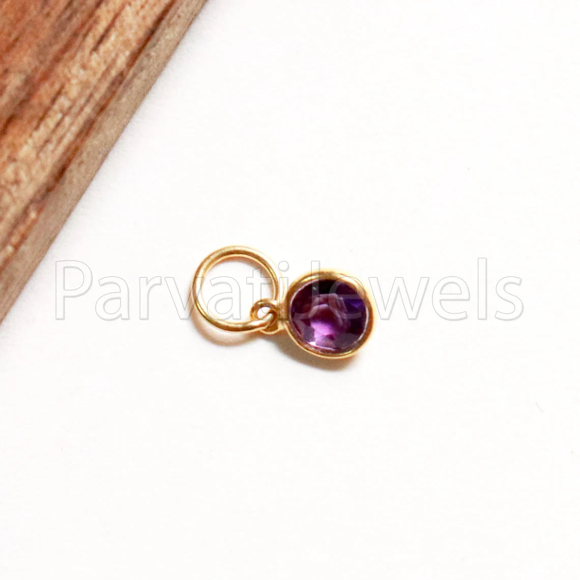 Checker Cut Amethyst Charm, 18k Solid Gold Charm, Purple Amethyst Charm, Gold Charm, Faceted Amethyst Charm , Handmade Gold Charm,