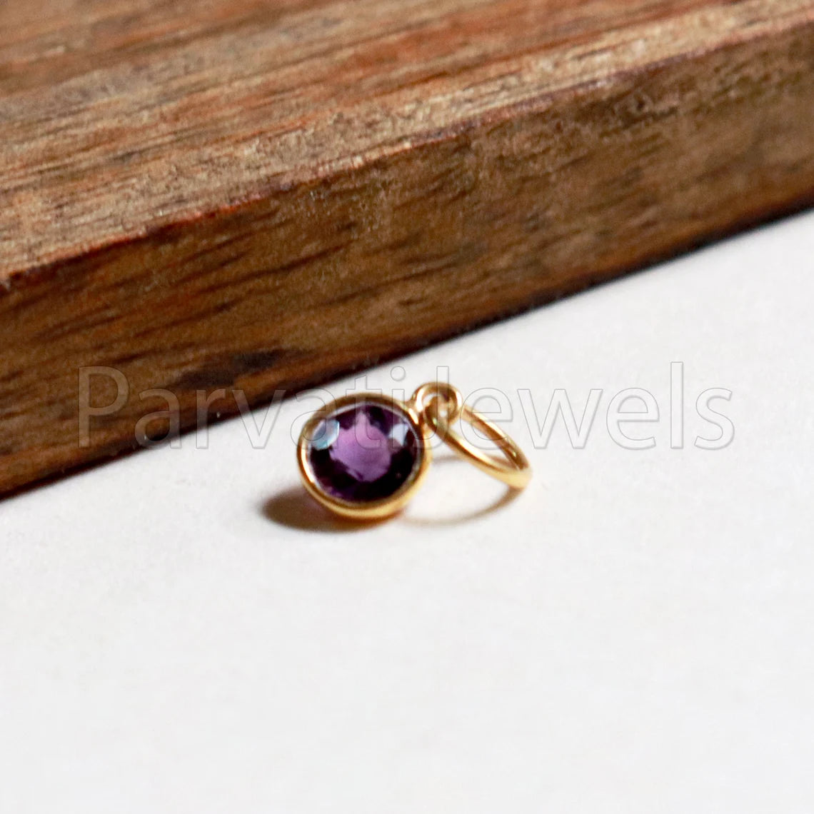 Checker Cut Amethyst Charm, 18k Solid Gold Charm, Purple Amethyst Charm, Gold Charm, Faceted Amethyst Charm , Handmade Gold Charm,